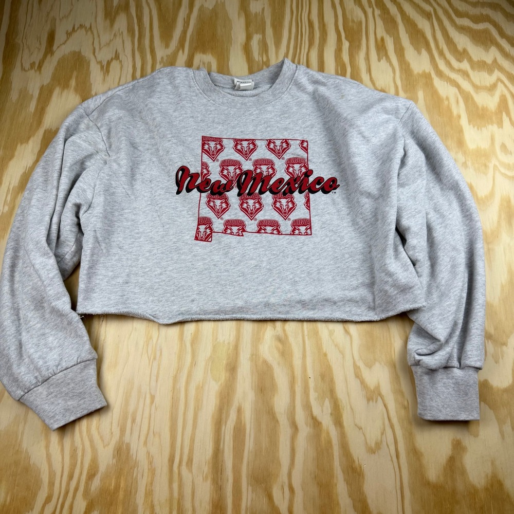 PINK Victoria's Secret New Mexico Lobos Cropped Sweatshirt Gray Red Medium